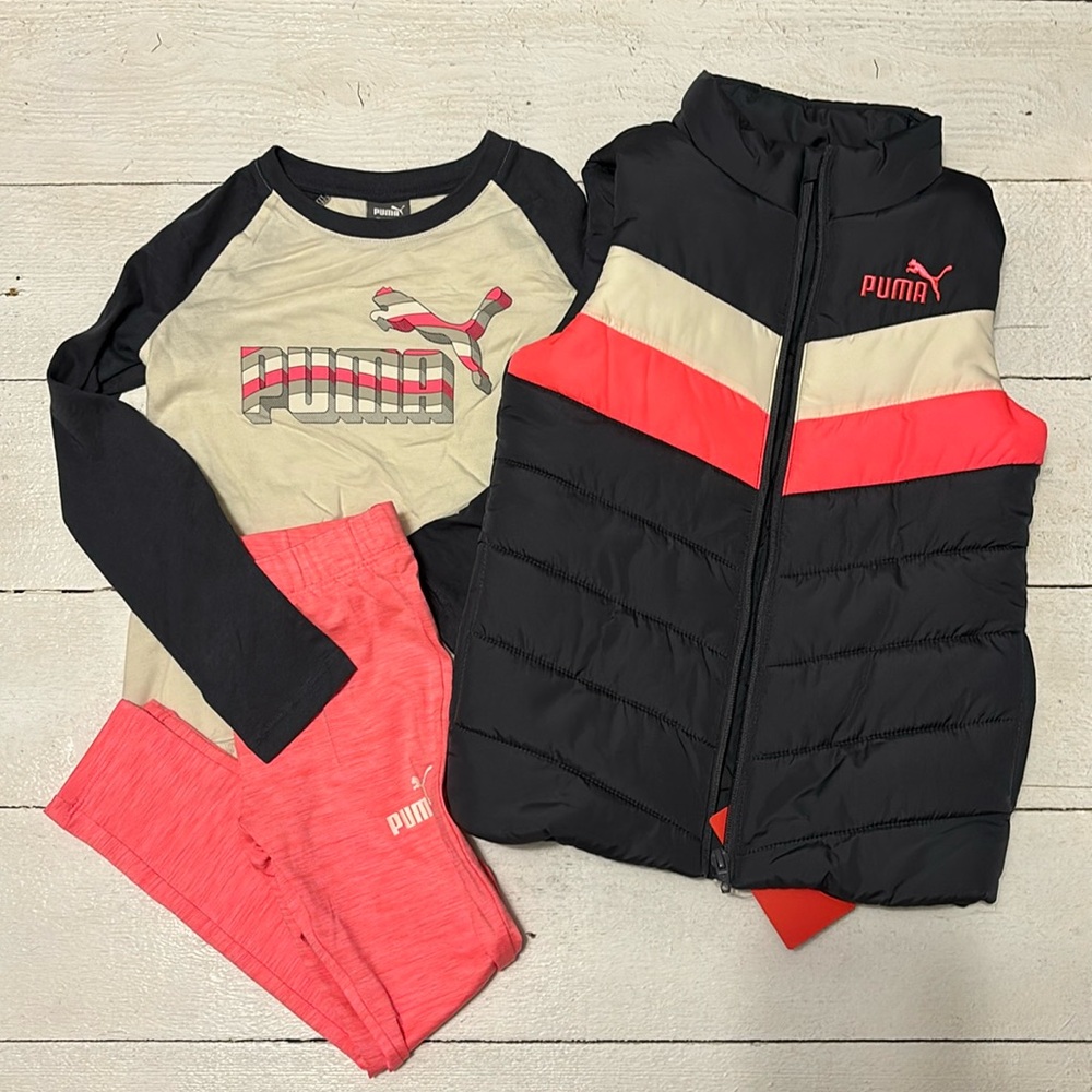 - Girls Puma Shirt Puffer Vest Leggings Size 2T NWT